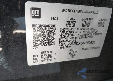 2025 Chevrolet Suburban 4Wd Ls из США, поврежденный, VIN 1GNS6BRDXSR180635